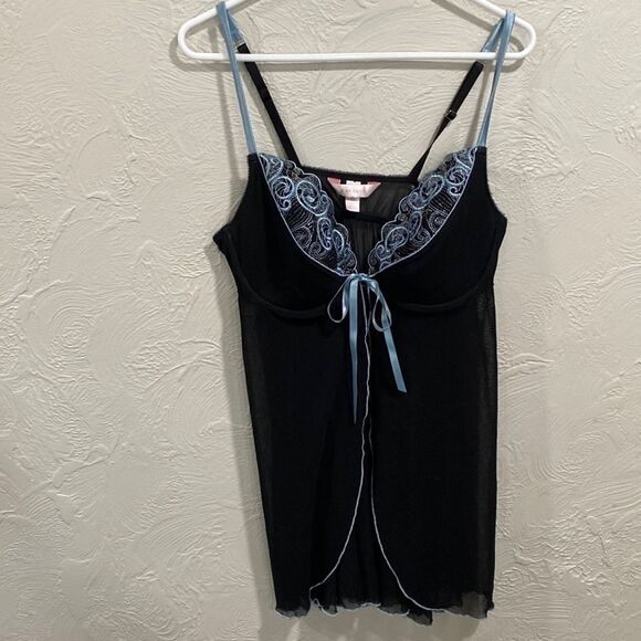 Cacique black and light blue open front lingerie top size 18/20 - Picture 1 of 7